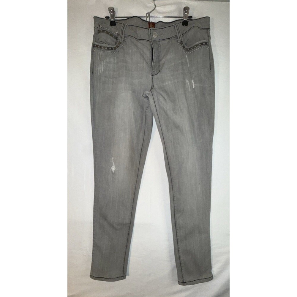 Sasson Women’s 14 Gray Distressed Studded Stretch Jeans Oooh La La